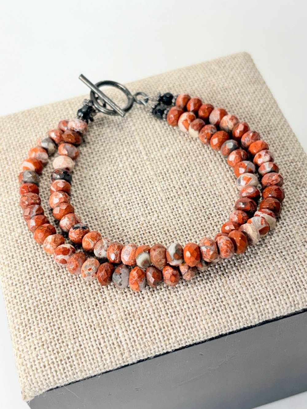 Double Strand Handmade Jasper Natural Faceted Beaded Toggle Bracelet